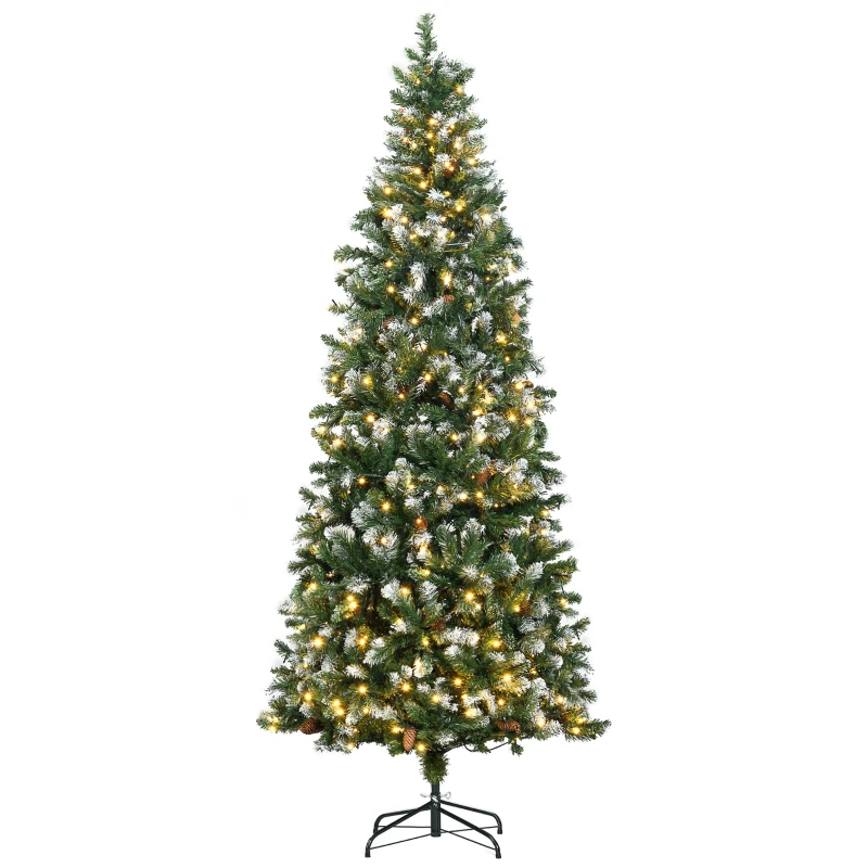 HOMCOM Árbol de Navidad Artificial con Luces LED Altura 230 cm con 1051 Ramas 45 Piñas Apertura Automática Base Plegable