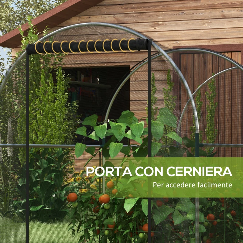Outsunny Serra per Piante con Rete a Tunnel, con Porta a Cerniera, 1.2x3x1.5m, Nero