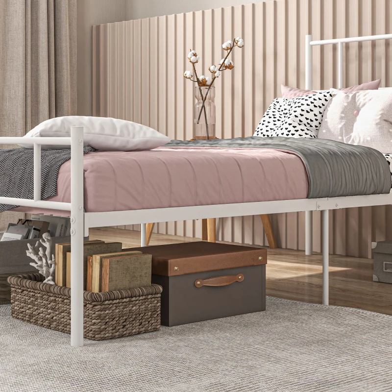 HOMCOM Single Bed Frame, Metal Bed Base with Headboard and Footboard, Metal Slat Support and 31cm Underbed Storage Space
