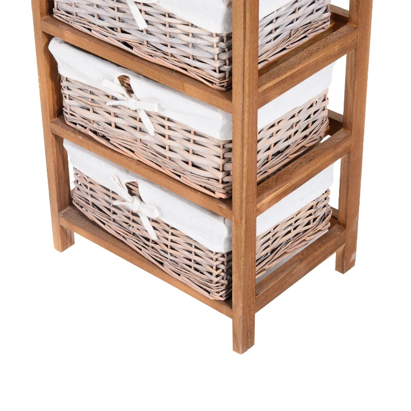 HOMCOM Armario Auxiliar 5 Cajones Cajonera Madera Mimbre 40x29x90cm Estanteria Organizador NUEVO (Madera Natural)