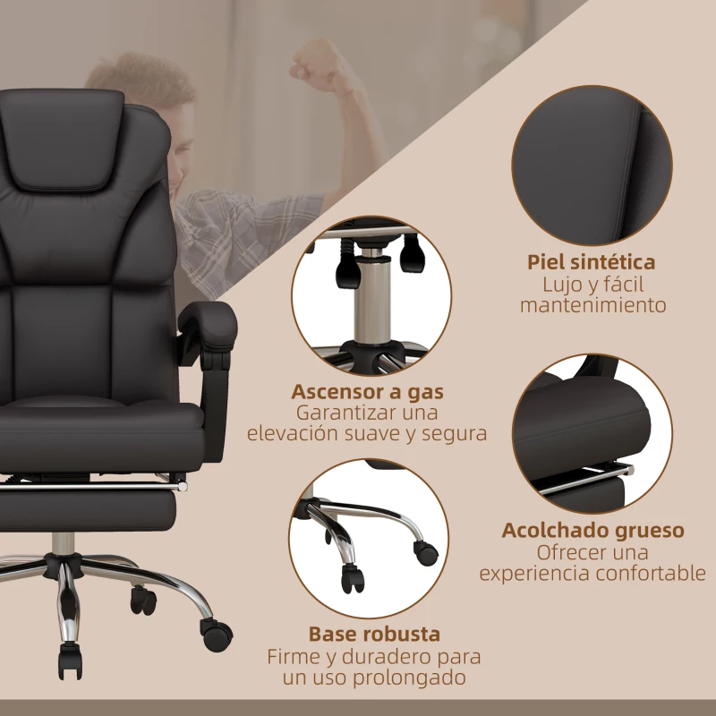 Vinsetto Silla de Oficina con 6 Puntos de Masaje Silla de Escritorio Reclinable de PU con Control Remoto 63x57x118-126 cm Marrón(m-7)