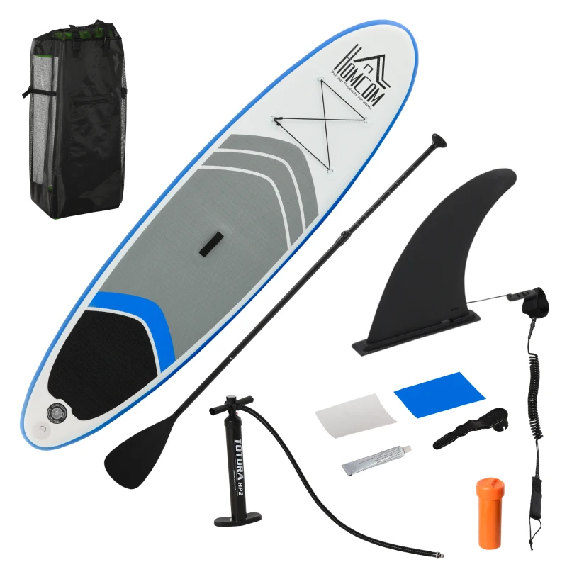 HOMCOM Aufblasbares Surfbrett Surfboard Stand Up Board mit Paddel Rutschfest Inkl. Ausrüstung PVC EVA 305 x 80 x 15 cm