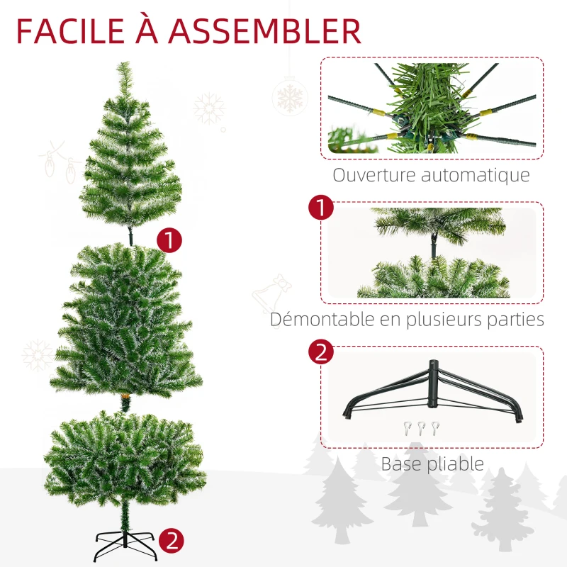 HOMCOM Sapin de Noël Artificiel Aspect enneigé 210 cm 968 Branches épines Imitation Nordmann Grand réalisme