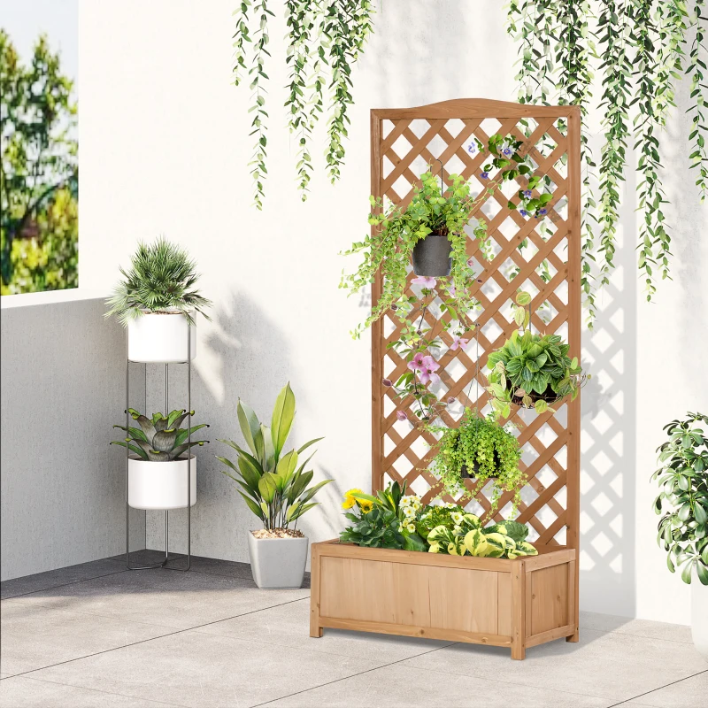 Outsunny Jardinière avec Treillis - bac à Fleurs - jardinière sur Pied - dim. 76L x 36l x 170H cm - Fond à Lattes - Bois Sapin pré-huilé naturel