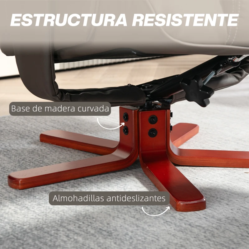 HOMCOM Sillón Reclinable con Reposapiés Tapizado en PU y Estructura de Madera Carga 150 kg Butaca para Dormitorio Marrón