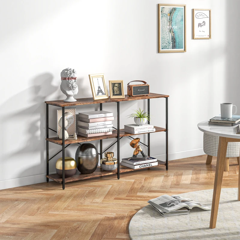 HOMCOM Aufbewahrungsregal, 3-stufiges Standregal, Flurtisch, Konsolentisch, Beistelltisch, Aktenregal, Spanplatte, 120 x 30 x 76 cm