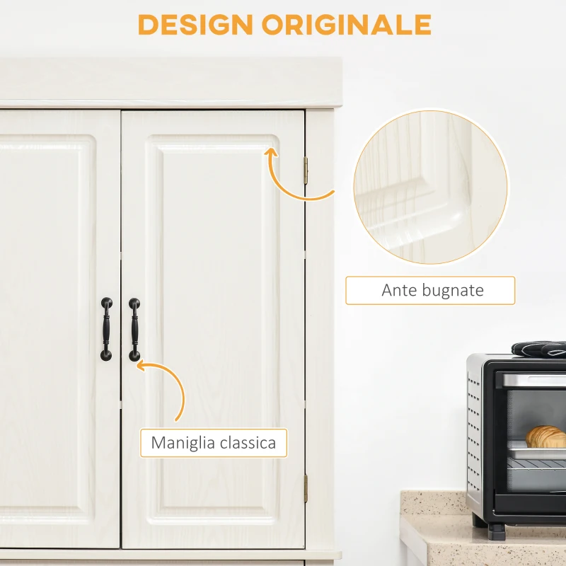 HOMCOM Credenza Cucina con 2 Armadietti e Cassetto in Stile Coloniale, 80x35x180cm Bianco
