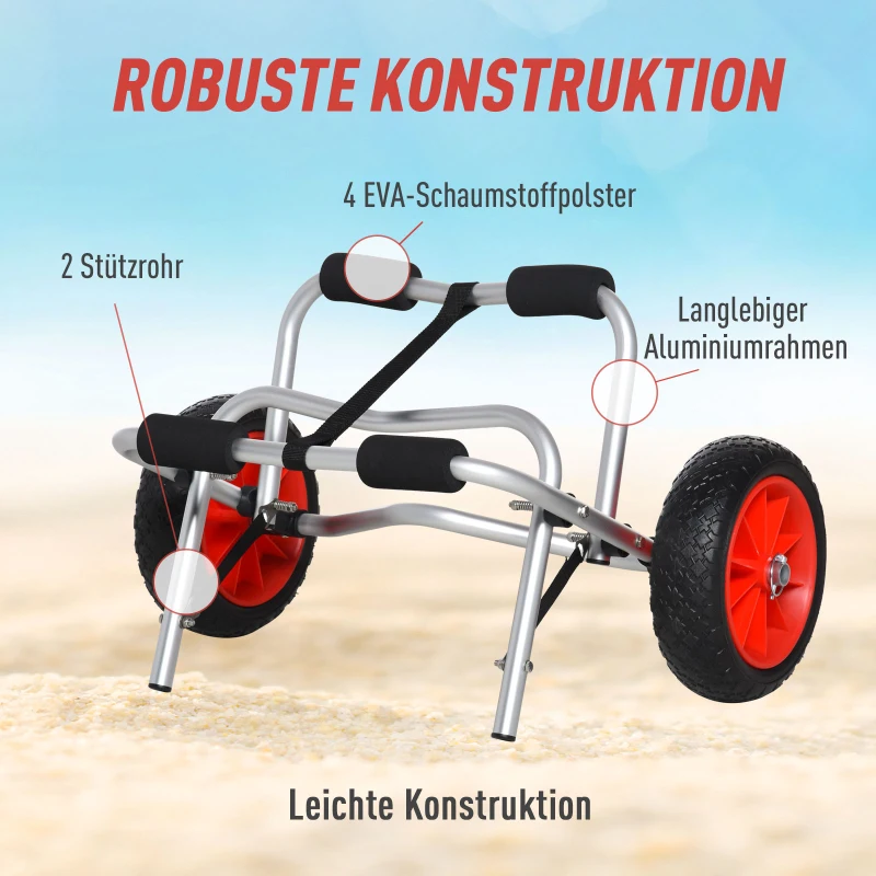 HOMCOM Alu Kanuwagen Kajakwagen Surfwagen klappbar mit Gurt Kunstleder-Räder Silber bis 75 kg 68 x 44,5 x 40 cm