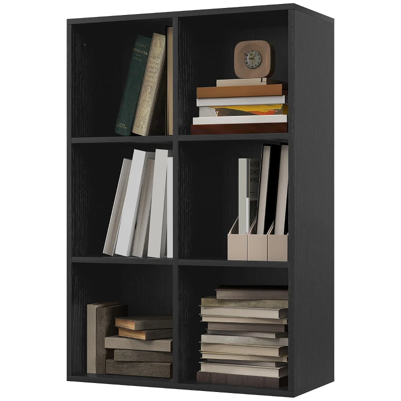 HOMCOM Six-Cube Bookcase - Black Wood Effect