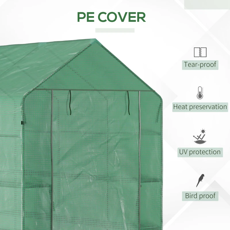 Outsunny Walk in Garden Greenhouse with Shelves Polytunnel Steeple Green house Grow House Removable Cover 2L x 1.43W x 2H(m)