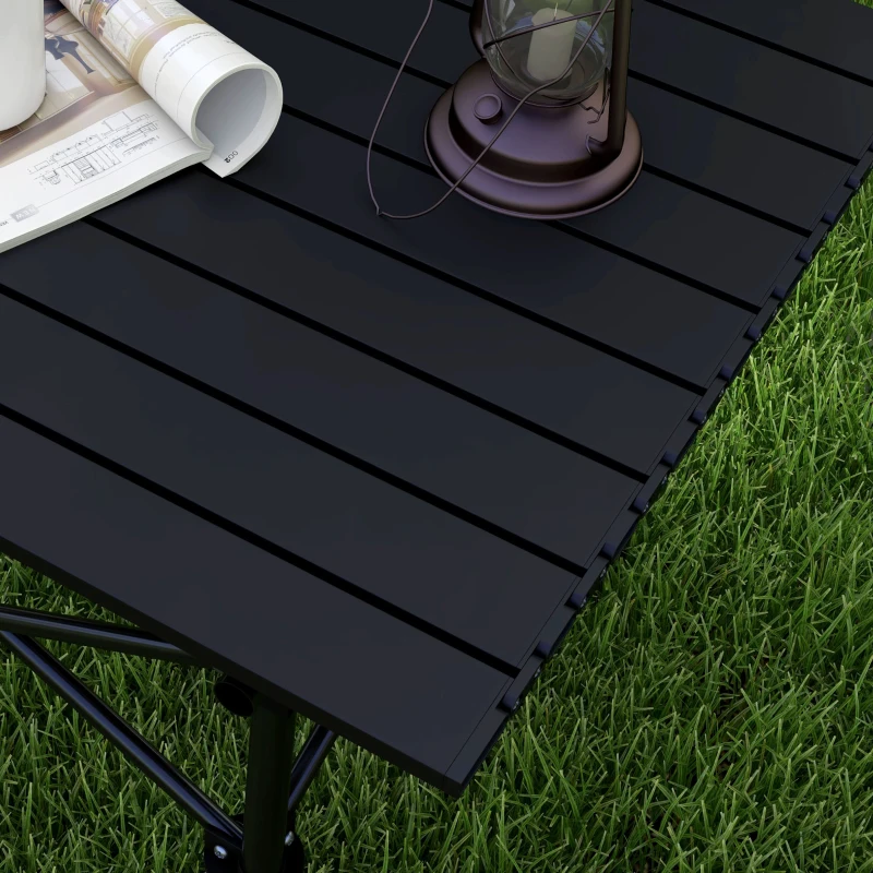 Outsunny Mesa de Camping Plegable y Portátil con Parte Superior Enrollable y Estructura Metálica Carga 30 kg 52x52x52 cm Negro