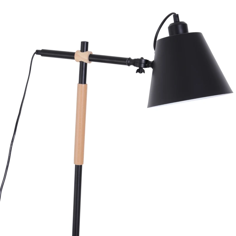 HOMCOM Lámpara de Pie Industrial Vintage para Dormitorio Estudio Salón con Luces E27 40W Pulsador de Pie Pantalla Ajustable 54x30x155cm