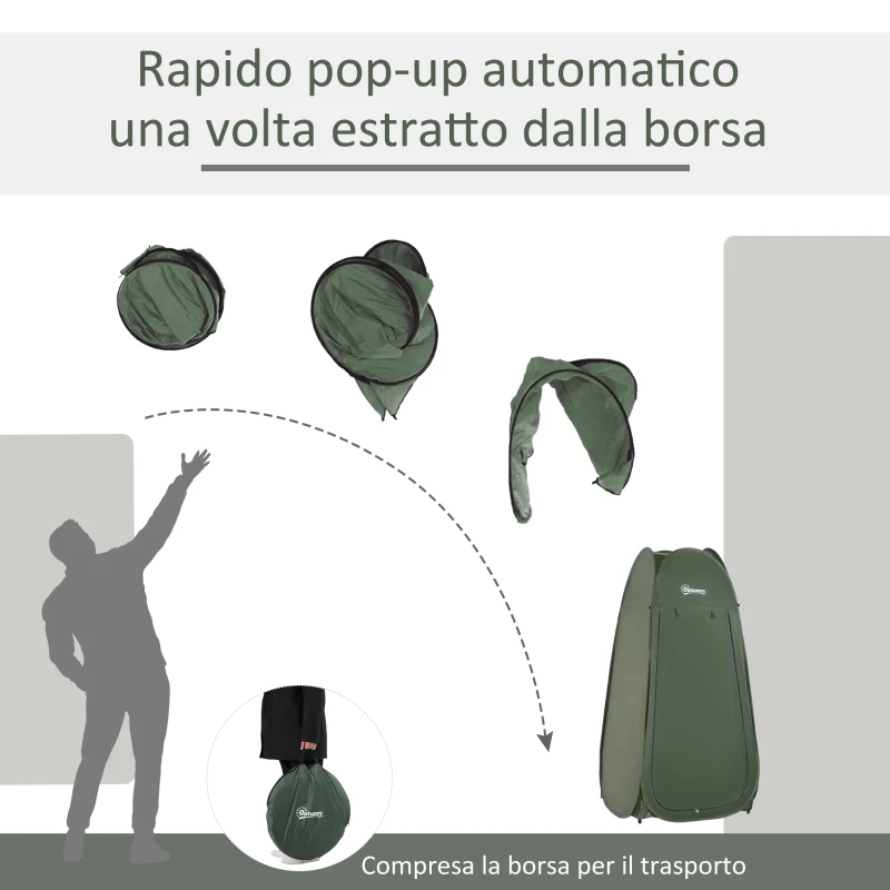 Outsunny Tenda da Doccia Pop Up Impermeabile in Poliestere e Plastica, 100x100x185 cm, Verde Militare