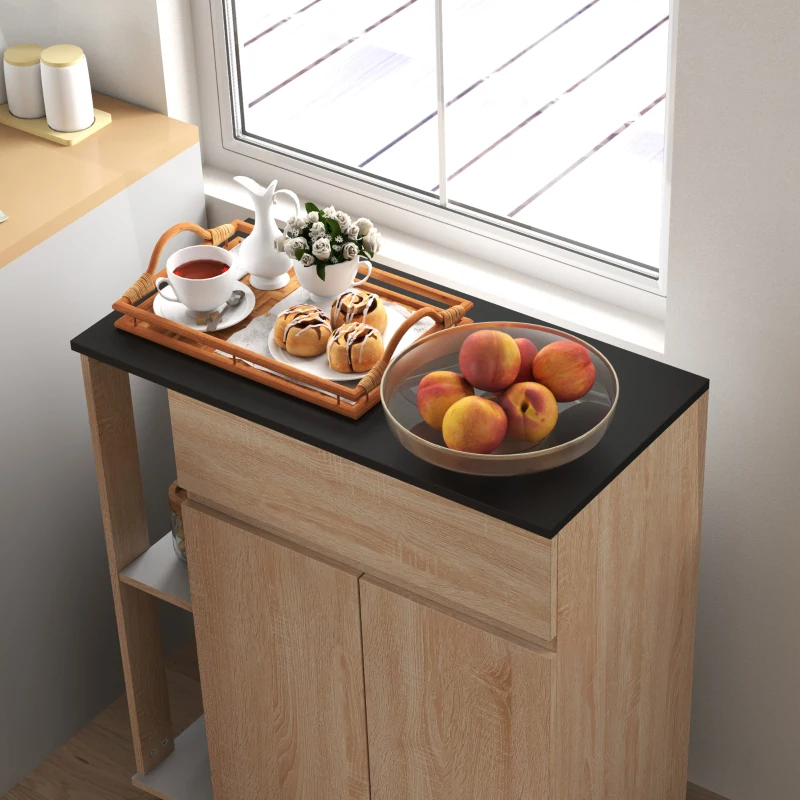 Homcom Dulap Bucatarie Stejar & Negru – Sertare si Roti 78×39,5×88,5 cm