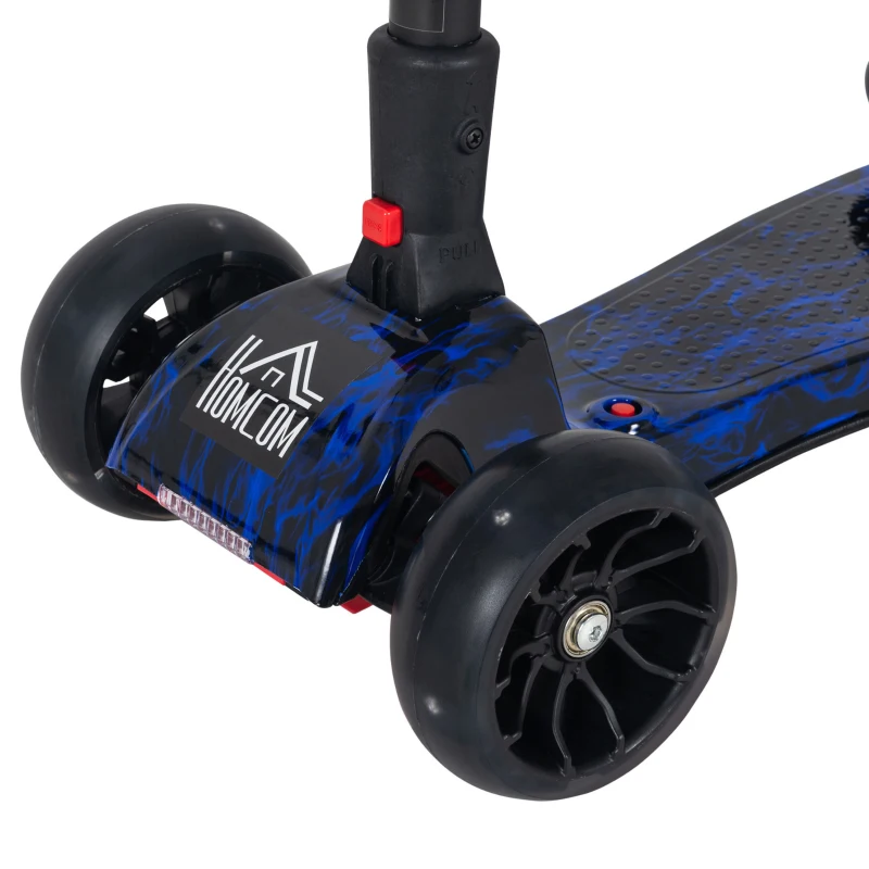 HOMCOM Monopattino a 3 Ruote per Bambini Piccoli 3-6 Anni, Pieghevole, Regolabile con Musica, Ruote Luminose e Razzi, Blu