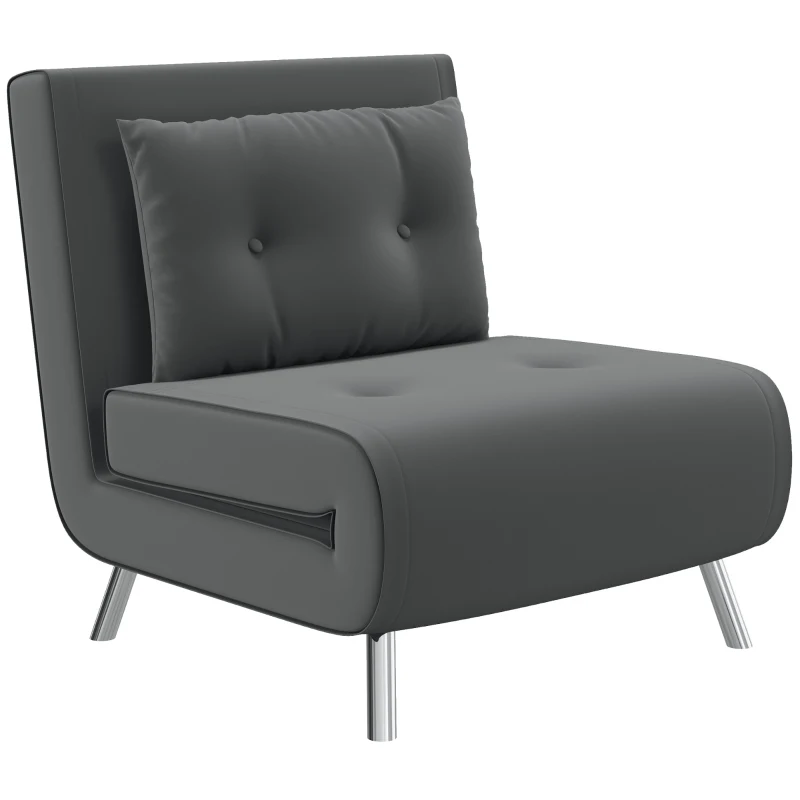 HOMCOM Liegesessel Sessel mit Liegefunktion Schlafsessel, Knopfheftung, Leinenoptik, 77 cm x 88 cm x 83 cm, Dunkelgrau(m-10)