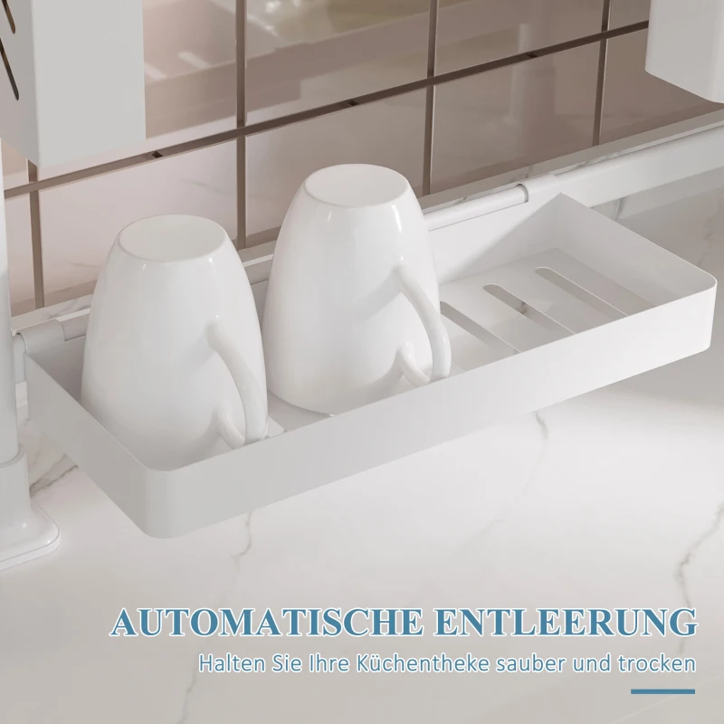 HOMCOM Abtropfgestell, höhenverstellbar, mit Küchenrollenhalter, Messerhalter, Haken, rostfreier Metallrahmen, Weiß