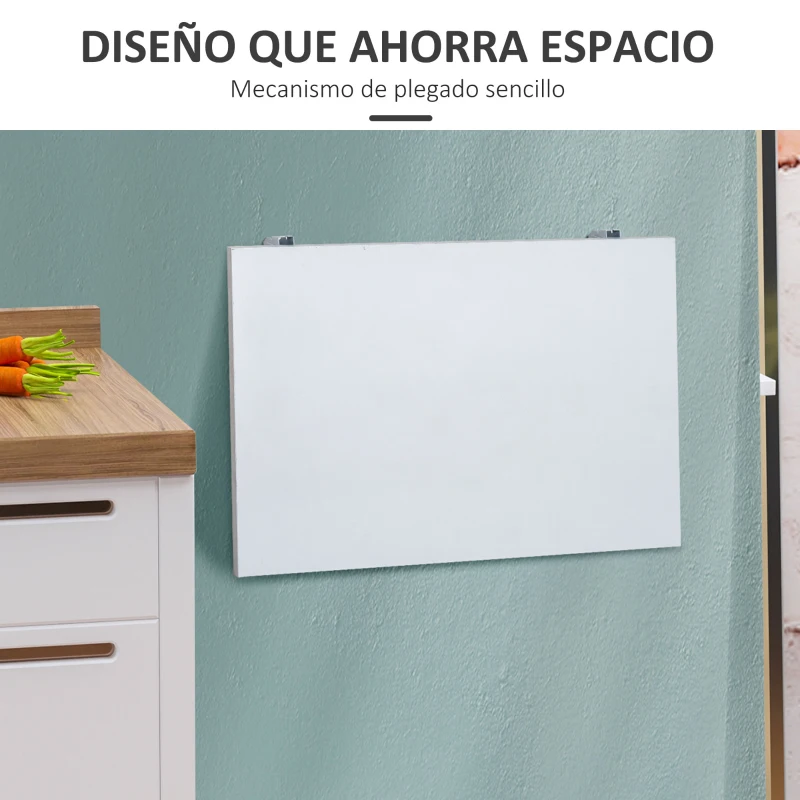 HOMCOM Mesa Plegable de Pared Mesa Abatible de Pared de Madera Ahorra Espacio para Cocina Comedor Dormitorio 60x40x20 cm Blanco