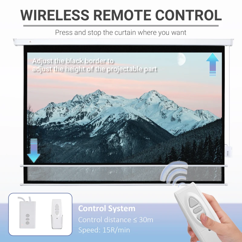 HOMCOM Pantalla de Proyector Eléctrica 100 Pulgadas Pantalla Proyección 16:9 con Mando a Distancia 253x7,5x168 cm Blanco