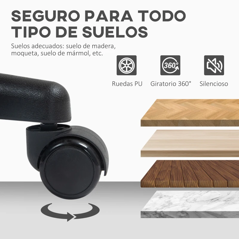 HOMCOM Silla de Oficina sin Brazos Silla de Escritorio Giratoria con Respaldo de Malla Transpirable Altura Ajustable Blanco