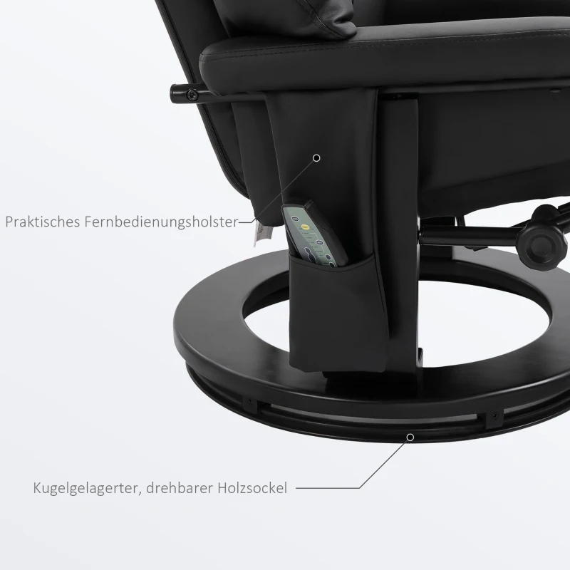 HOMCOM Relaxsessel mit Fußhocker, Massagesessel mit Liegefunktion, Elektrischer Liegesessel mit Fernbedienung, Fernsehsessel mit Seitentasche, Kunstleder, Schwarz