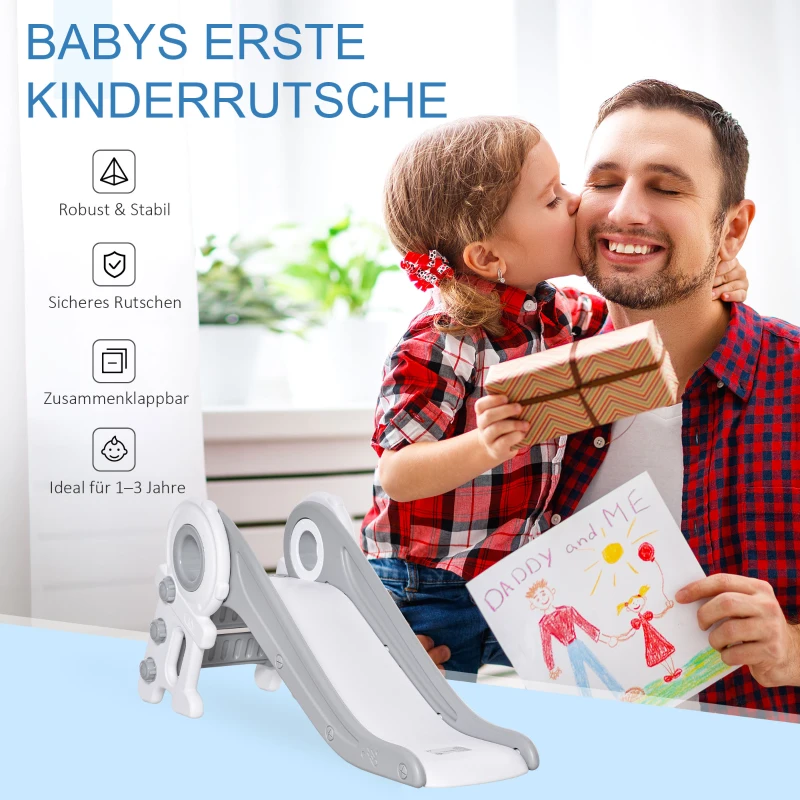 HOMCOM Kinderrutsche Babyrutsche Indoor-Rutsche faltbare Spielzeugrutsche Cartoon-Astronautenform für 1-3 Jahre Kinder verlängert sicher Dreiecksstruktur PE Grau 133x52x58 cm