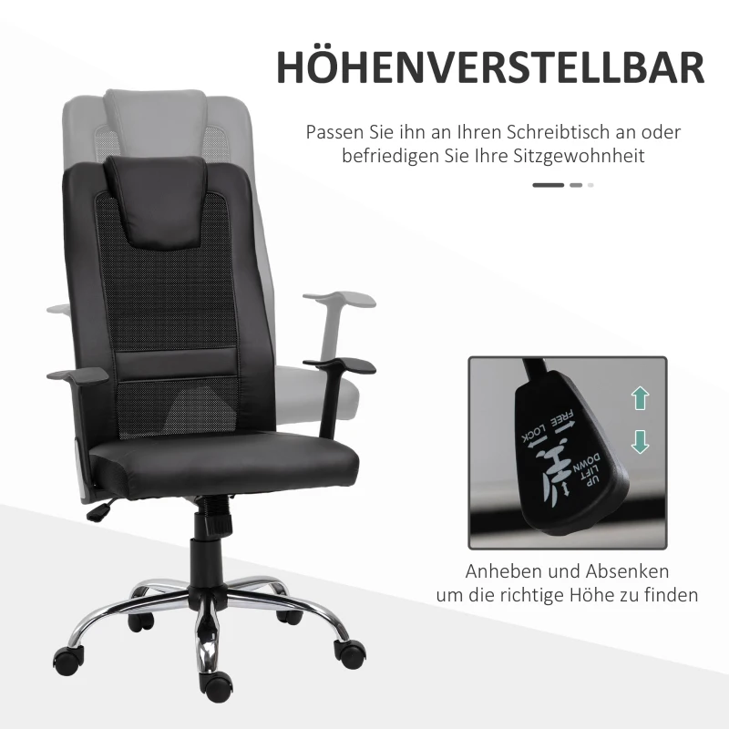 Vinsetto Bürostuhl Drehstuhl höhenverstellbar Chefsessel Schreibtischstuhl ergonomisch PU schwarz 66 x 73 x 108-118 cm