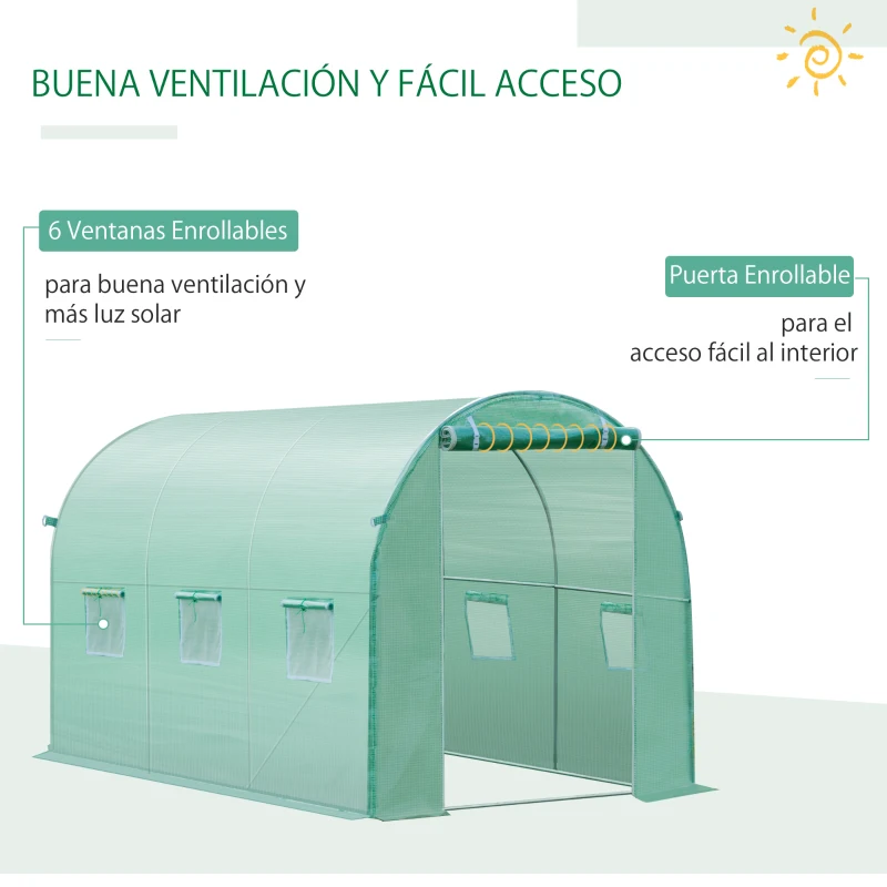 Outsunny Plásticos para Invernaderos 3x2x2 m Cubierta de Repuesto para Invernadero de Polietileno con 6 Ventanas y Puerta Enrollable Protección de Plantas para Jardín Verde