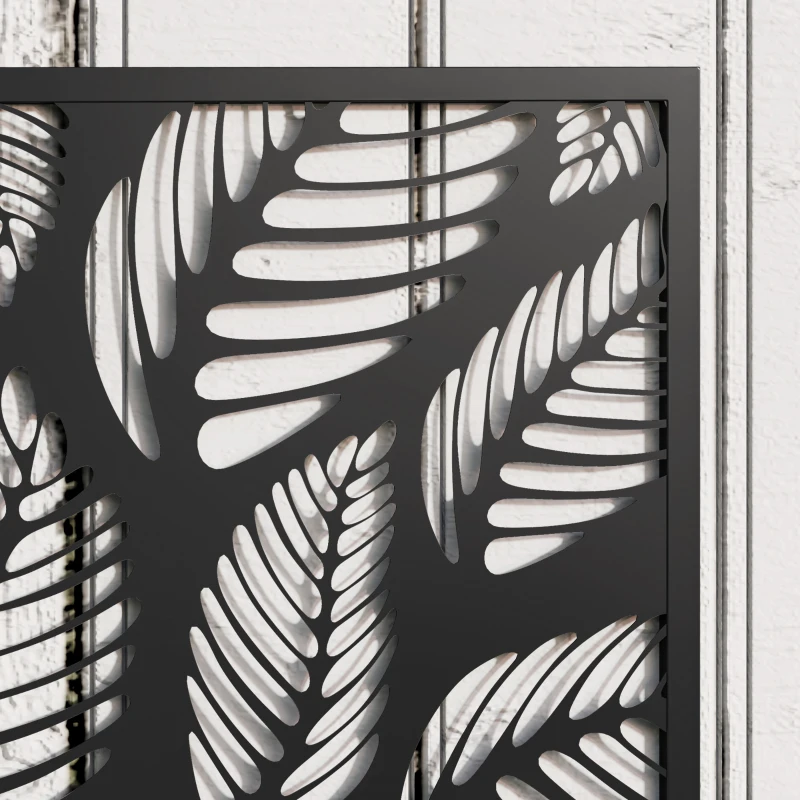 Outsunny Jardinera Elevada con Panel de Privacidad de Hojas Decorativas de Metal y Opción de Montaje en Pared 61x23x113 cm Negro