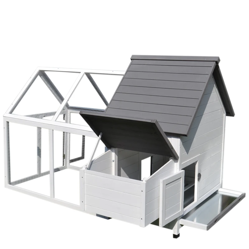 PawHut Gabbia per Galline con Corsa Tetto Impermeabile da Giardino, Pollaio per Galline Ovaiole da Esterno in Legno 166 x 124 x 112 cm
