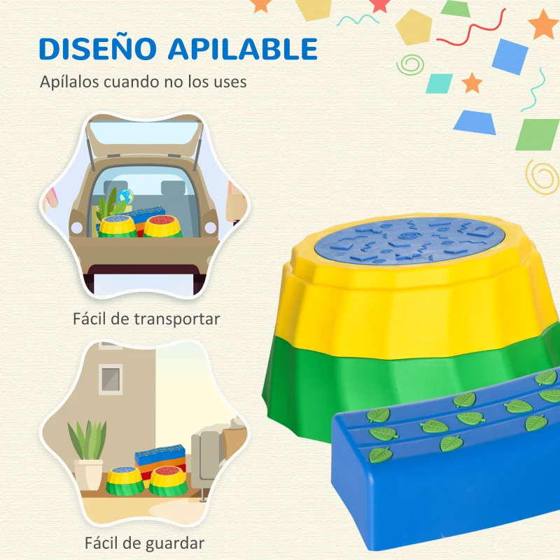 Outsunny Juego de Equilibrio para 3-6 Años Peldaños Antideslizantes para Interior y Exterior 45,5x11,5x8 cm Multicolor