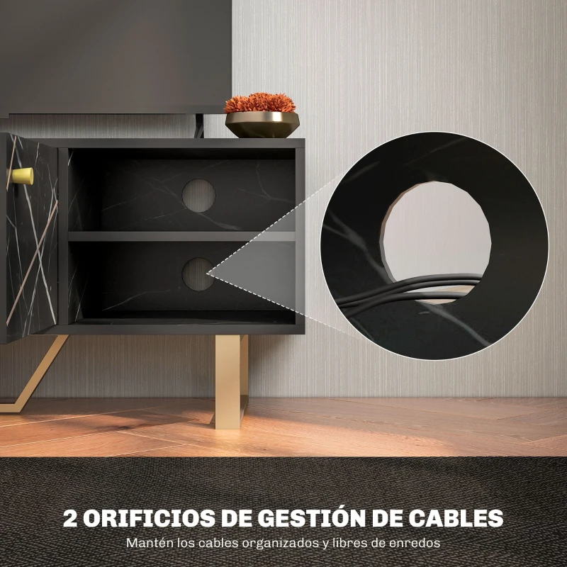 HOMCOM Mesa de TV con 2 Puertas Estante Ajustable y Efecto Mármol Mueble de TV para Salón para Televisores de 50 Pulgadas Negro
