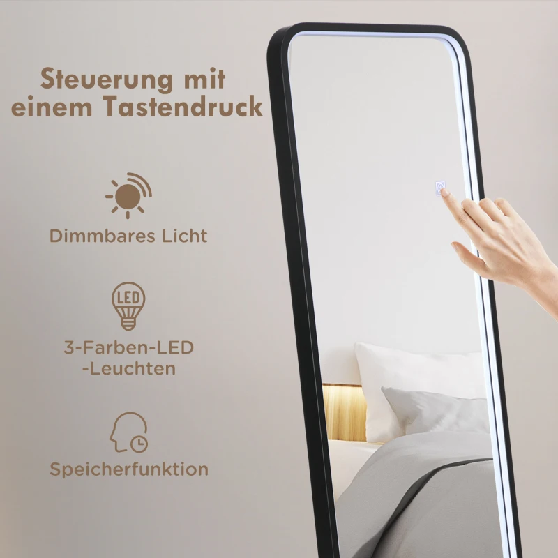 HOMCOM Standspiegel Wandspiegel Ganzkörperspiegel inklusive Wandbefestifung, 151,5 x 50 x 4 cm, Schwarz