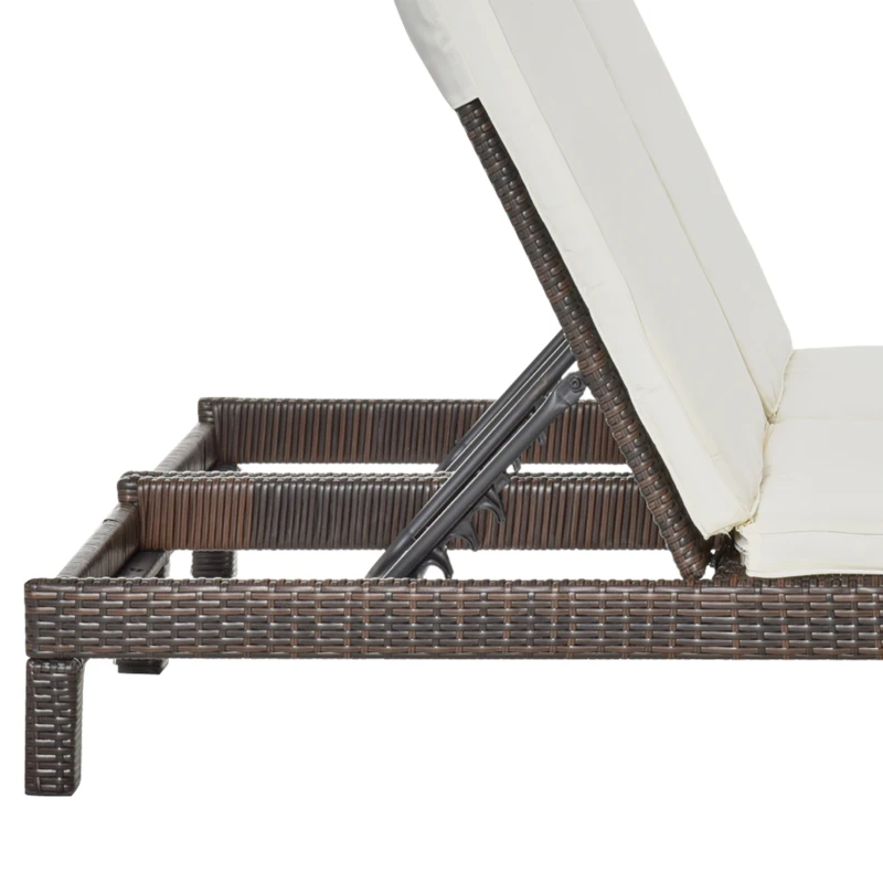 Outsunny Bain de soleil transat 2 places - grand confort - dossier inclinable multi-positions - matelas fournis crème - résine tressée 4 fils marron