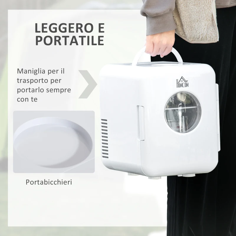HOMCOM Frigo Portatile da 60W con Capacità 4L, Divisore Removibile e Maniglia, 25.8x20.5x26.3 cm