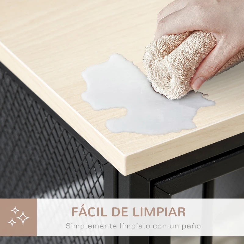 PawHut Jaula para Perros con Encimera Mesa Auxiliar con Perrera con Pestillo y Cojín Lavable 80x55x71 cm Roble y Negro