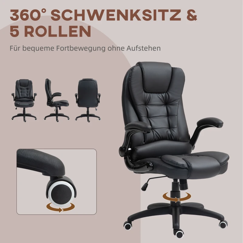 HOMCOM Ergonomischer Bürostuhl, klappbare Armlehnen, Neigefunktion, Schwarz