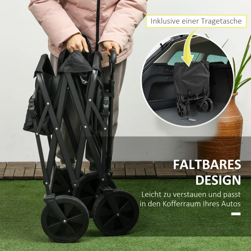 Outsunny Bollerwagen mit Dach, klappbar, 110L Kapazität, Stahlrahmen, 97x52x105 cm, Schwarz