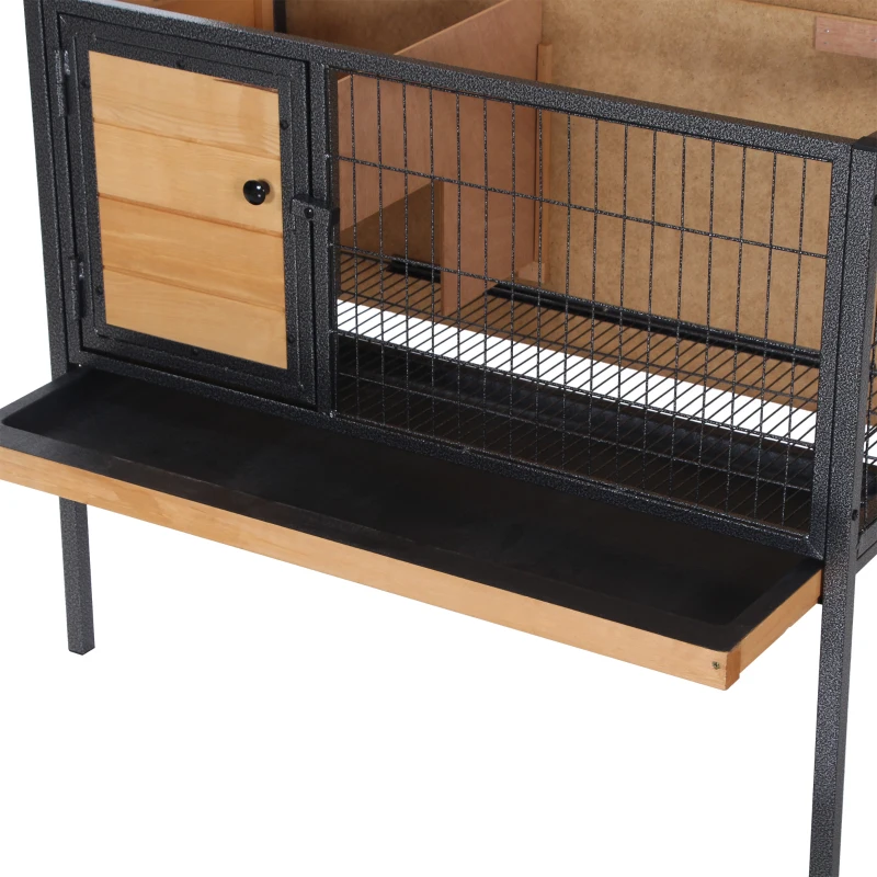 PawHut Cage à lapins en bois sur pieds, clapier pour rongeurs, cochons d'inde avec toit ouvrable - dim. 91,5L x 45l x 70H cm