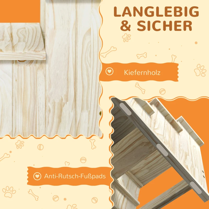PawHut Haustiertreppe Hundetreppe, 3 Stufen, Kiefernholz, 40 cm x 46,5 cm x 45 cm, Natur