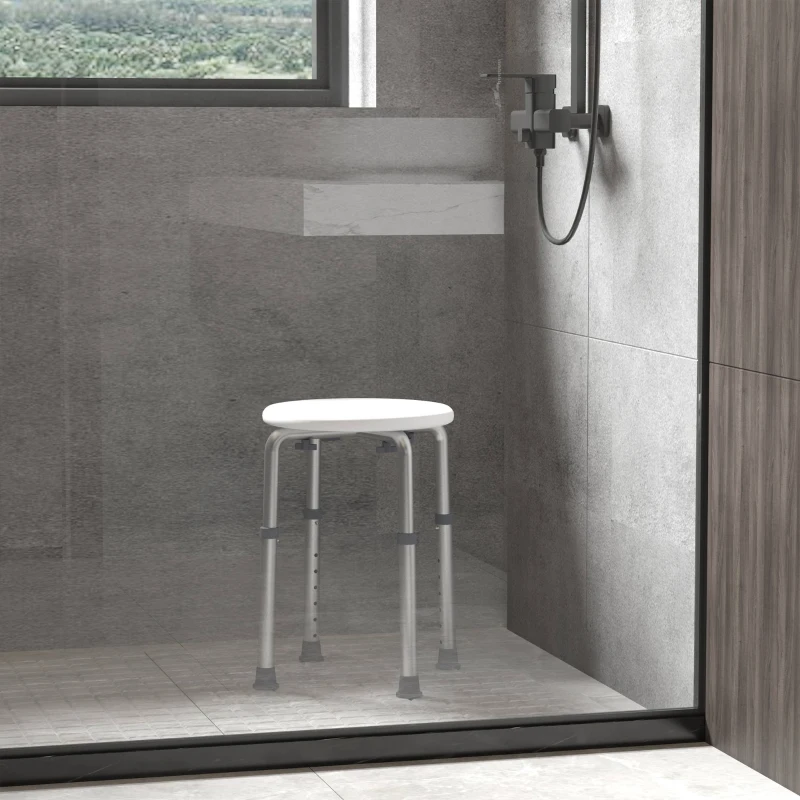 HOMCOM Taburete de Ducha de Aluminio con Altura Regulable Antideslizante Carga 136 kg para Ancianos y Discapacitados