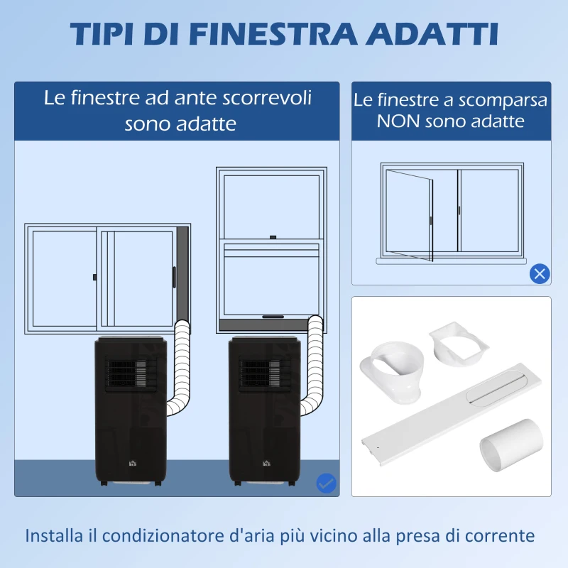 HOMCOM Condizionatore Portatile 950W con 5 Modalità e 3 Velocità, in Plastica ABS e Acciaio, 33x28x70.4 cm, Nero