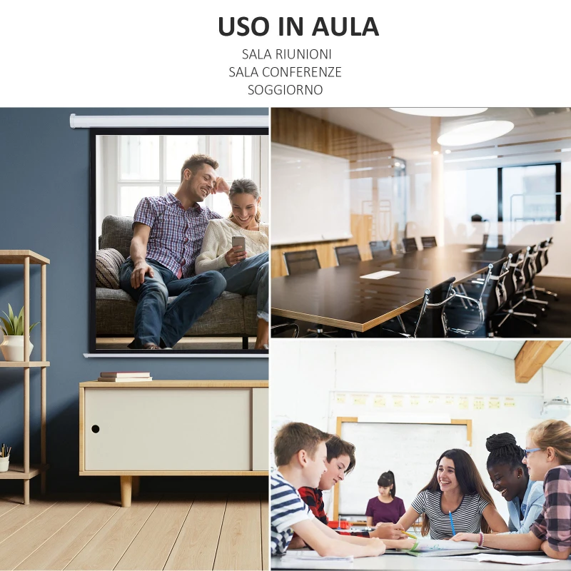 HOMCOM Schermo per Proiettore 100 Pollici Formato 4:3 Regolabile con Telecomando, Schermo di Proiezione Motorizzato Compatto, Installazione a Parete o Soffitto, 203x152 cm, Bianco
