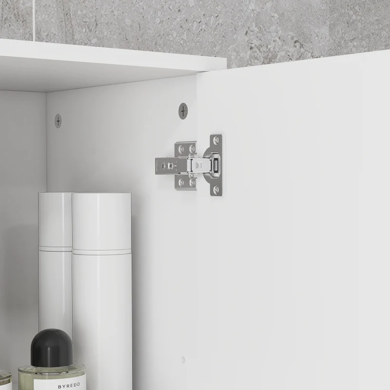 kleankin Mueble Auxiliar Baño Moderno Armario de Baño con 1 Cajón 3 Estantes Ajustables y 2 Armarios 30x30x180cm Blanco Brillante