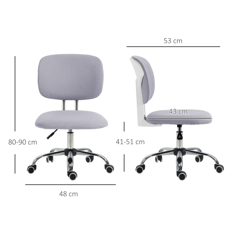 Vinsetto Sedia da Ufficio ad Altezza Regolabile in Tessuto Effetto Lino con Schienale Ricurvo, 48x53x80-90 cm, Grigio