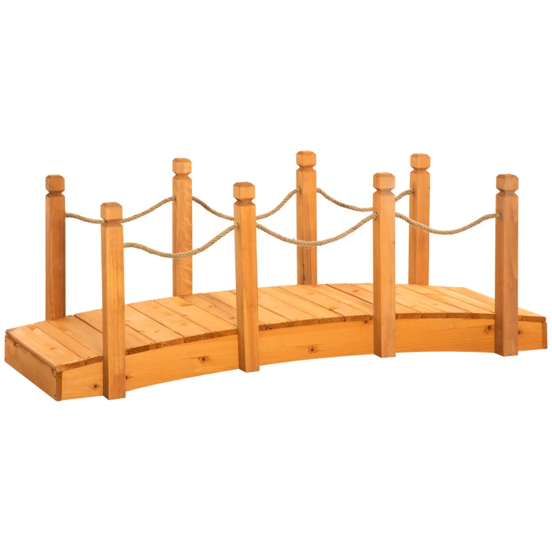 Outsunny Ponticello di Legno da Esterni con Sponde in Canapa, Struttura in Legno d'Abete, 150x58x58.5cm, Arancione