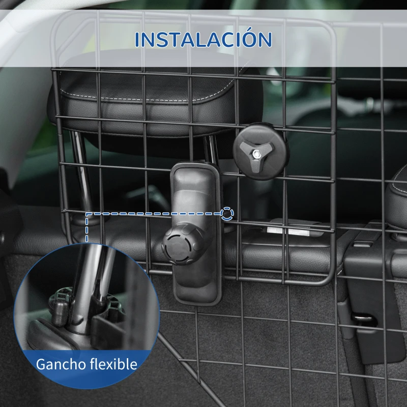 PawHut Barrera Protectora de Coche para Perros para Vehículo Universal Barrera Protectora Metálica Extensible para Asientos Traseros Maletero Equipaje Automóvil 90-120x40,5 cm Negro