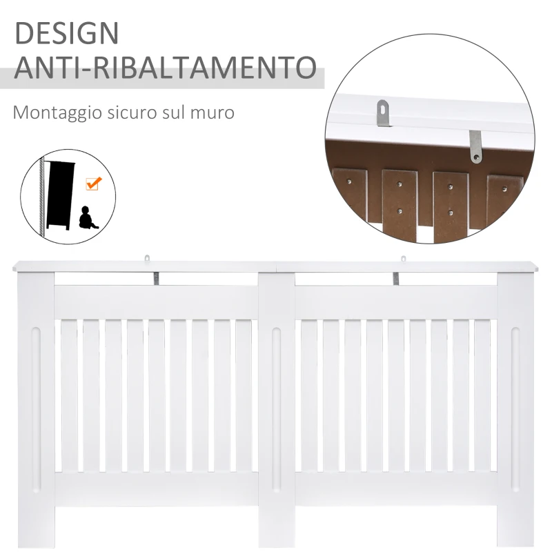 HOMCOM Copritermosifone a Doghe in MDF per Casa e Ufficio, 152x19x81 cm, Bianco