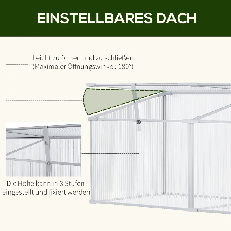 Outsunny Alu-Gewächshaus Frühbeet Treibhaus Aufzucht Pflanzenhaus 3 separate Deckel PC 180 x 51 x 51 cm