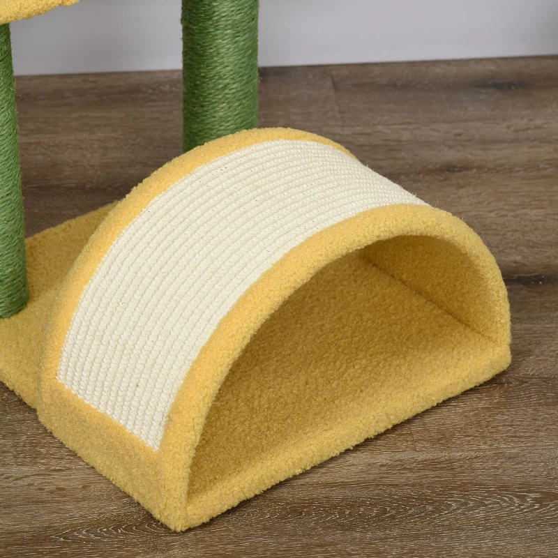 PawHut Rascador para Gatos de 72 cm con Cama Poste de Sisal Rascador Curvo y Bola Colgante 40x35x72 cm Verde y Amarillo